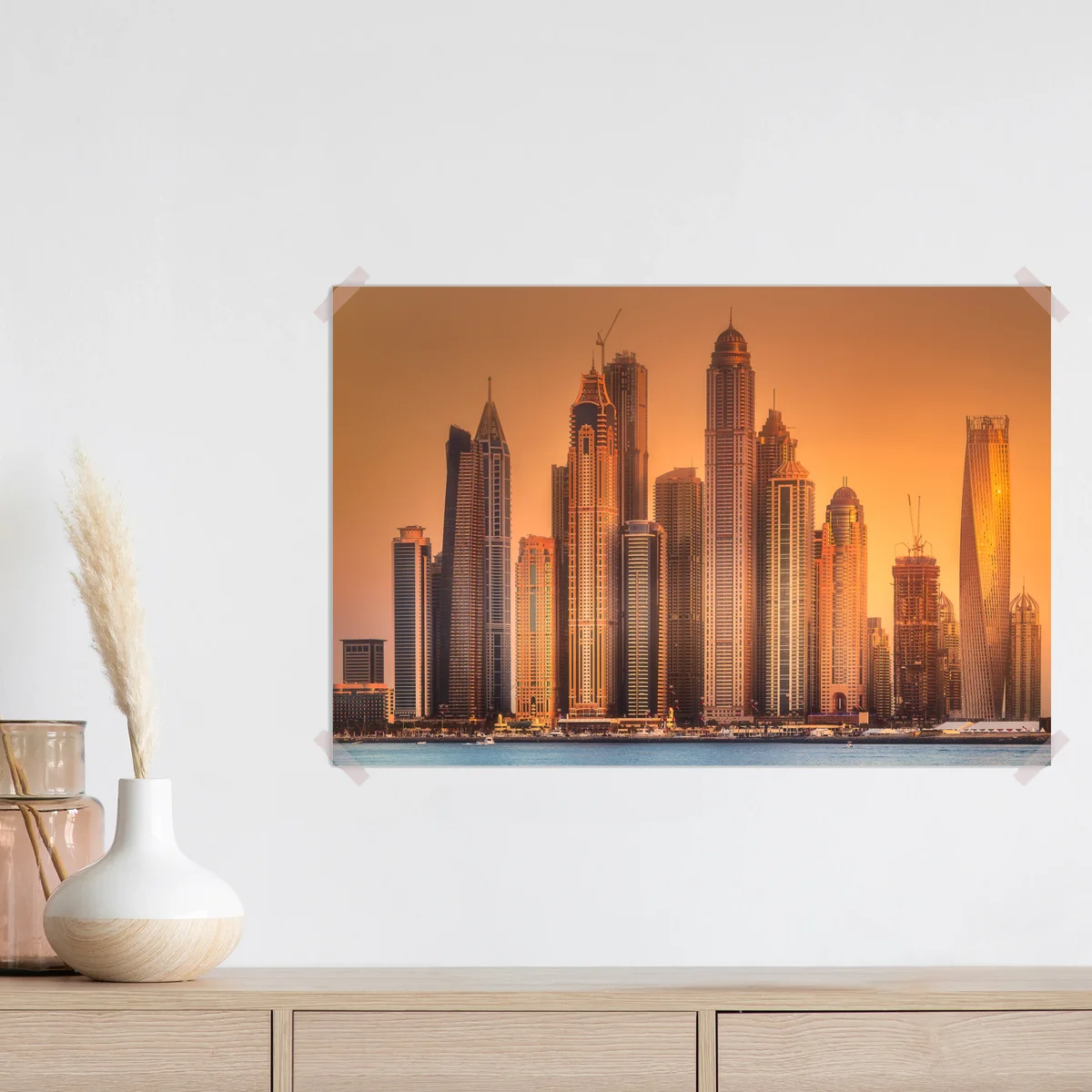 Poster Dubai skyline im goldenen licht Poster Dubai skyline im goldenen licht