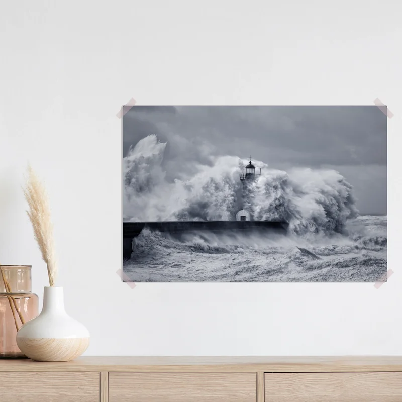 Poster leuchtturm von mächtigen wellen umgeben Poster leuchtturm von mächtigen wellen umgeben