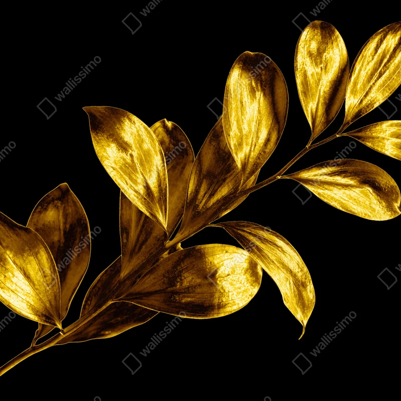 Leinwandbild goldener blattzweig auf schwarzem hintergrund Leinwandbild goldener blattzweig auf schwarzem hintergrund