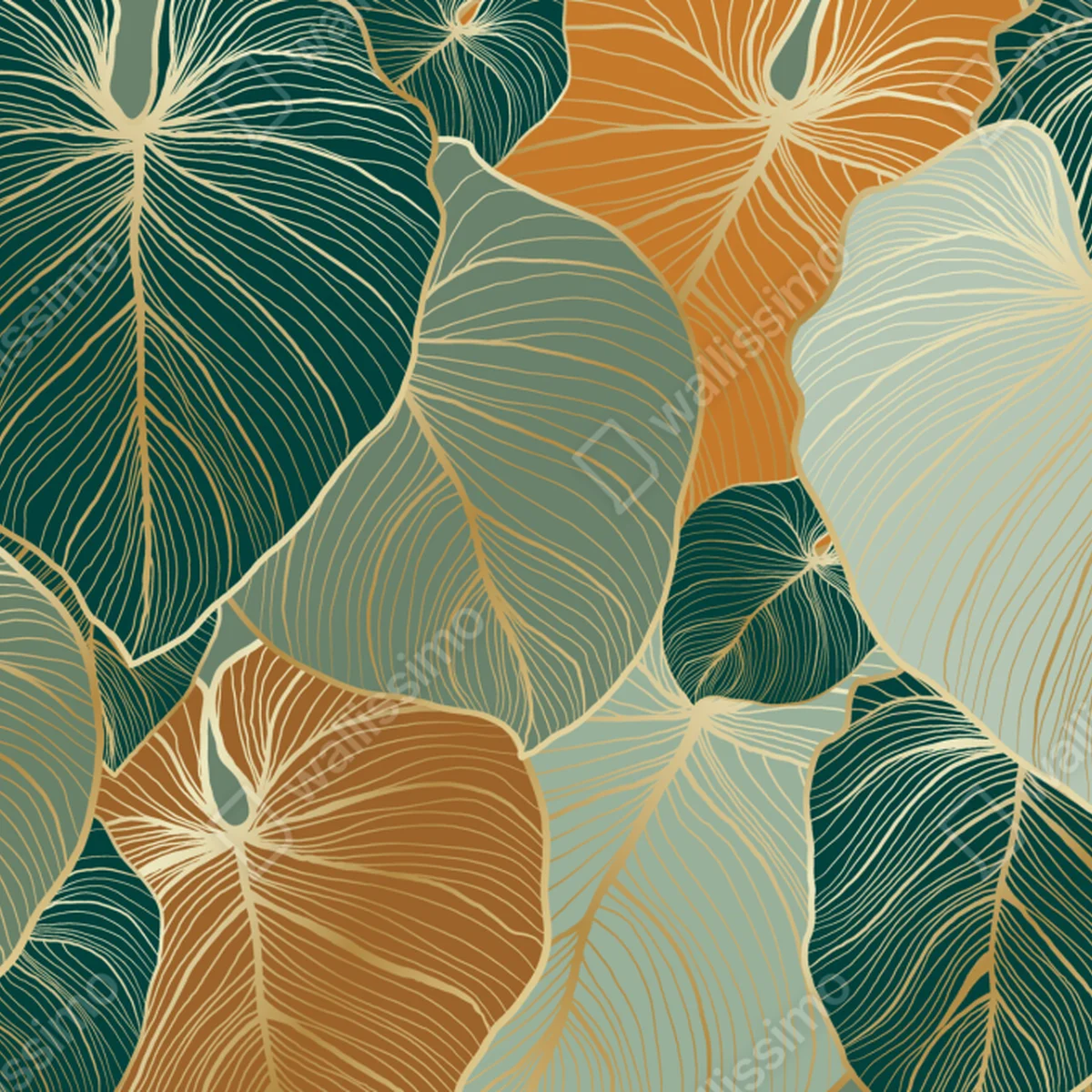 Tischaufkleber und Schreibtischaufkleber türkis-goldenes botanisches blättermuster Tischaufkleber und Schreibtischaufkleber türkis-goldenes botanisches blättermuster