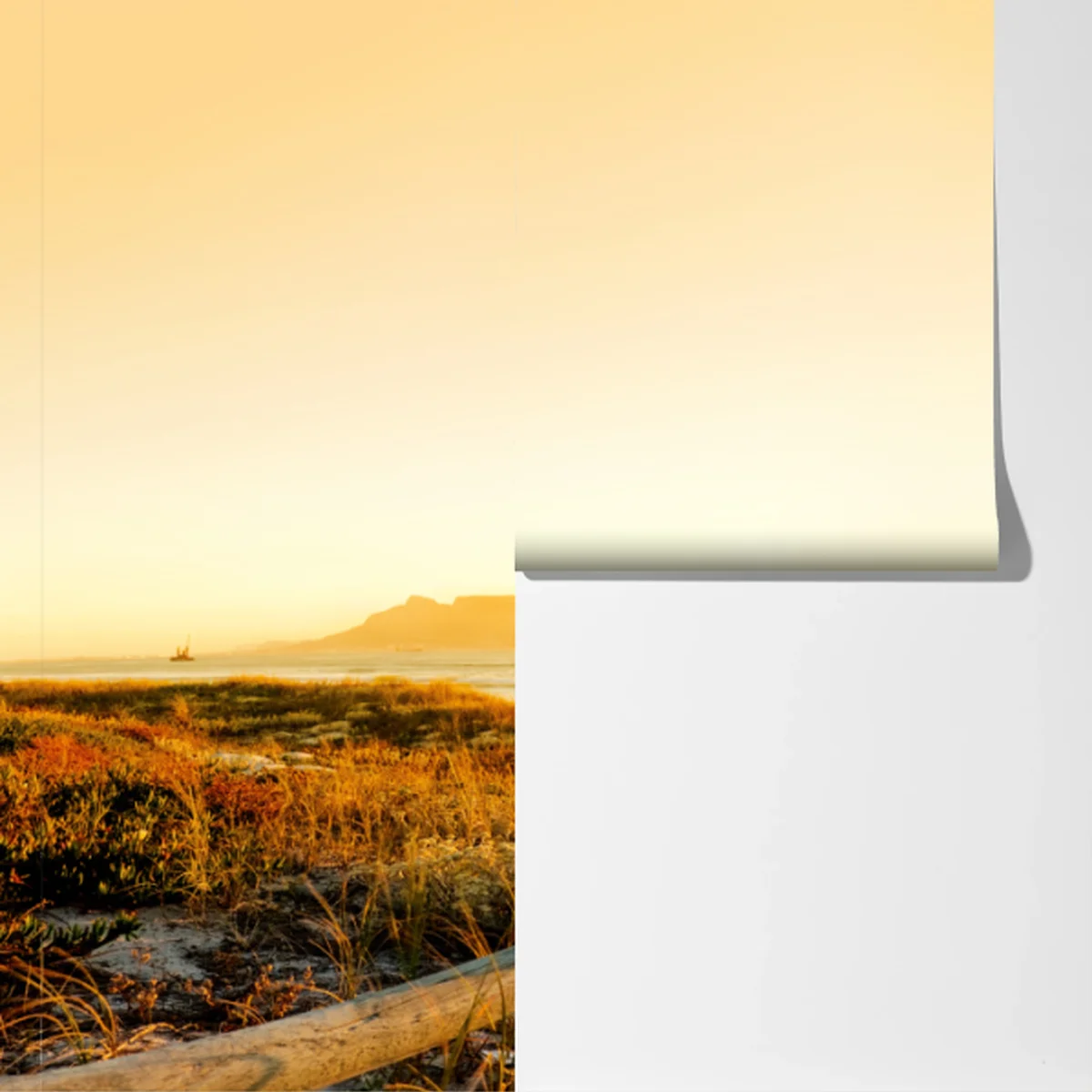 Fototapete goldenes sonnenuntergangspanorama am strand mit Tafelberg Fototapete goldenes sonnenuntergangspanorama am strand mit Tafelberg