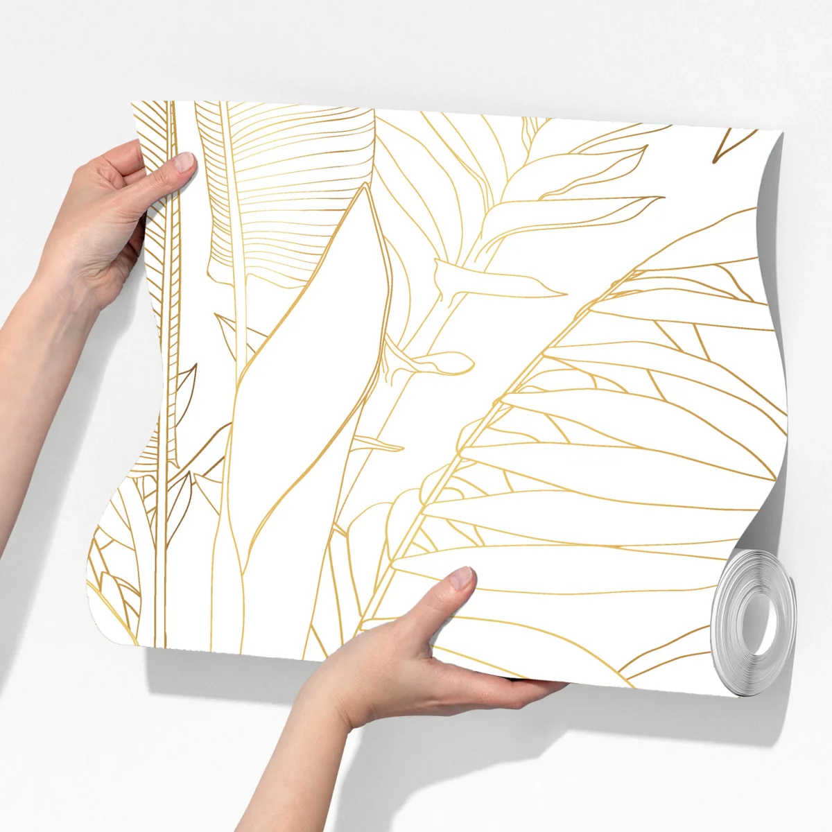 Fototapete goldene tropische blätter line art Fototapete goldene tropische blätter line art