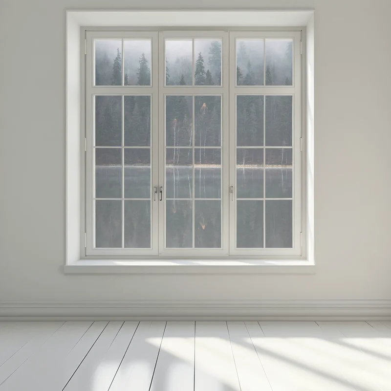 Fensteraufkleber neblige waldreflexion Fensteraufkleber neblige waldreflexion