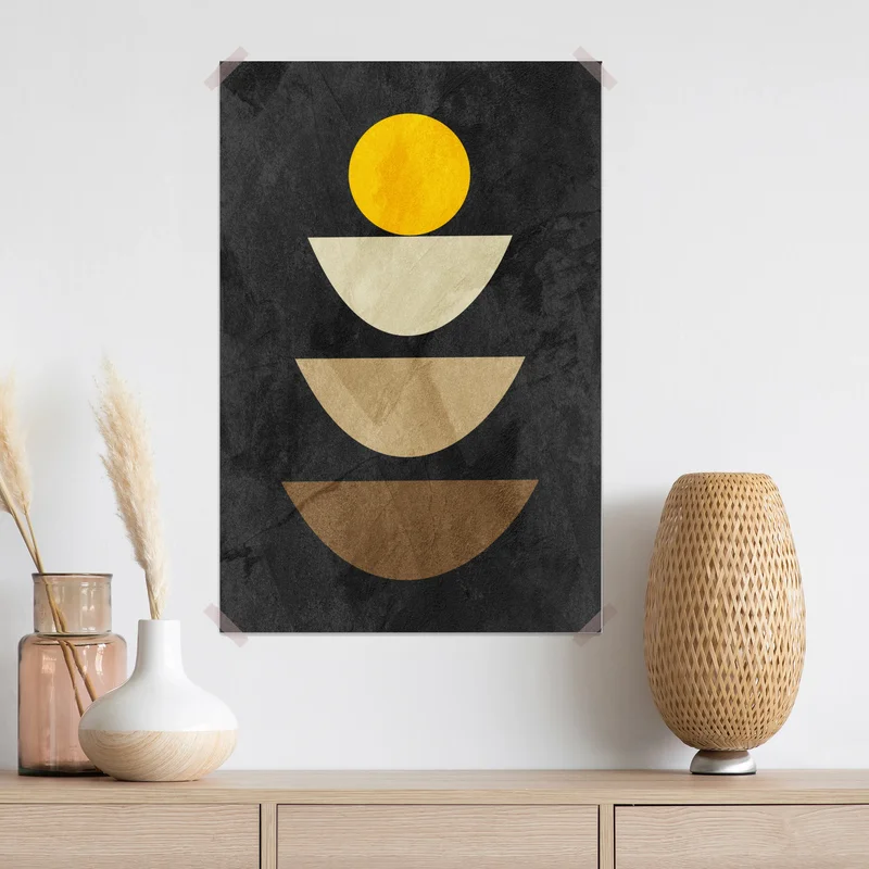 Poster gestapelte geometrische komposition mit gelbem kreis • Poster bei Wallnifity® Poster gestapelte geometrische komposition mit gelbem kreis • Poster bei Wallnifity®