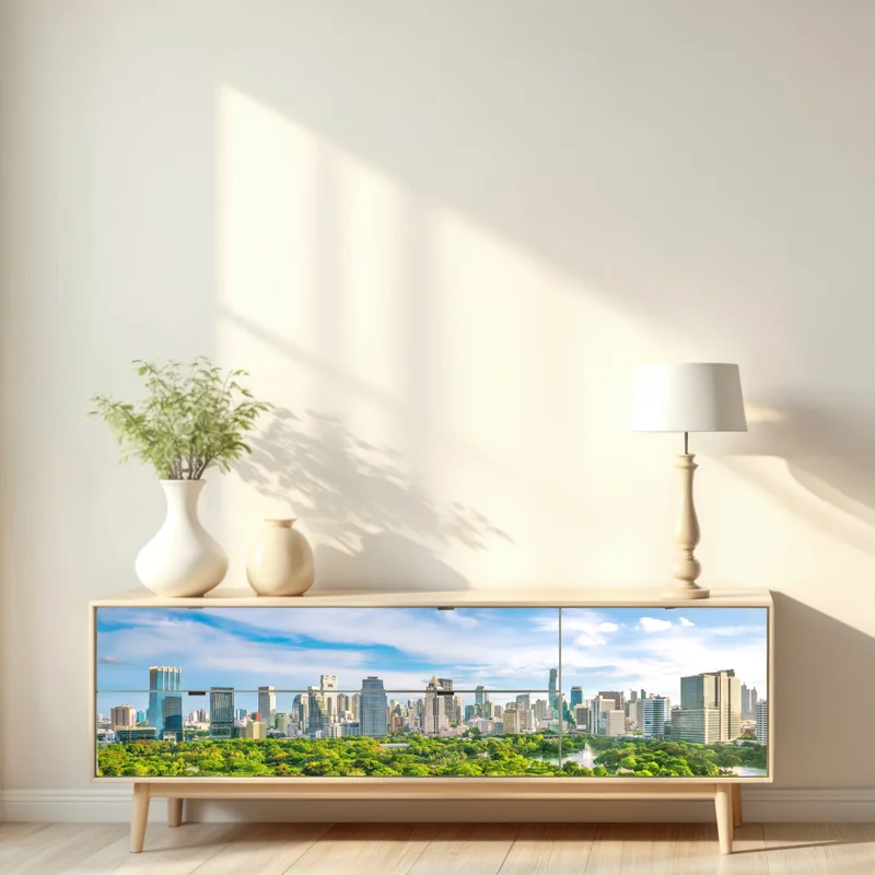 Repositionierbarer Aufkleber lebendige Bangkok skyline über Lumpini Park