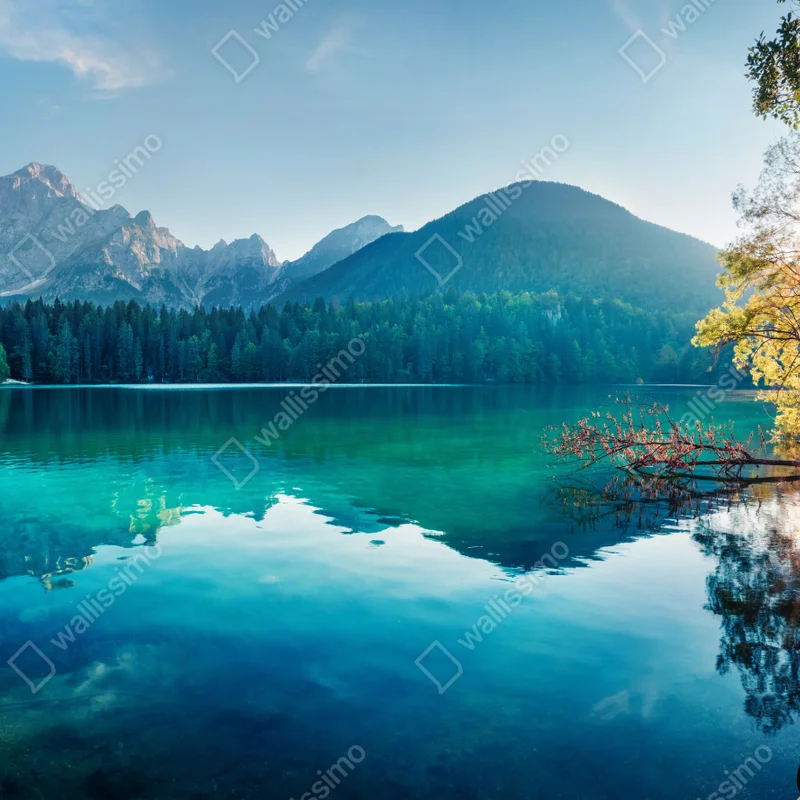 Tischaufkleber und Schreibtischaufkleber sonniger Fusine see, Julische Alpen Tischaufkleber und Schreibtischaufkleber sonniger Fusine see, Julische Alpen