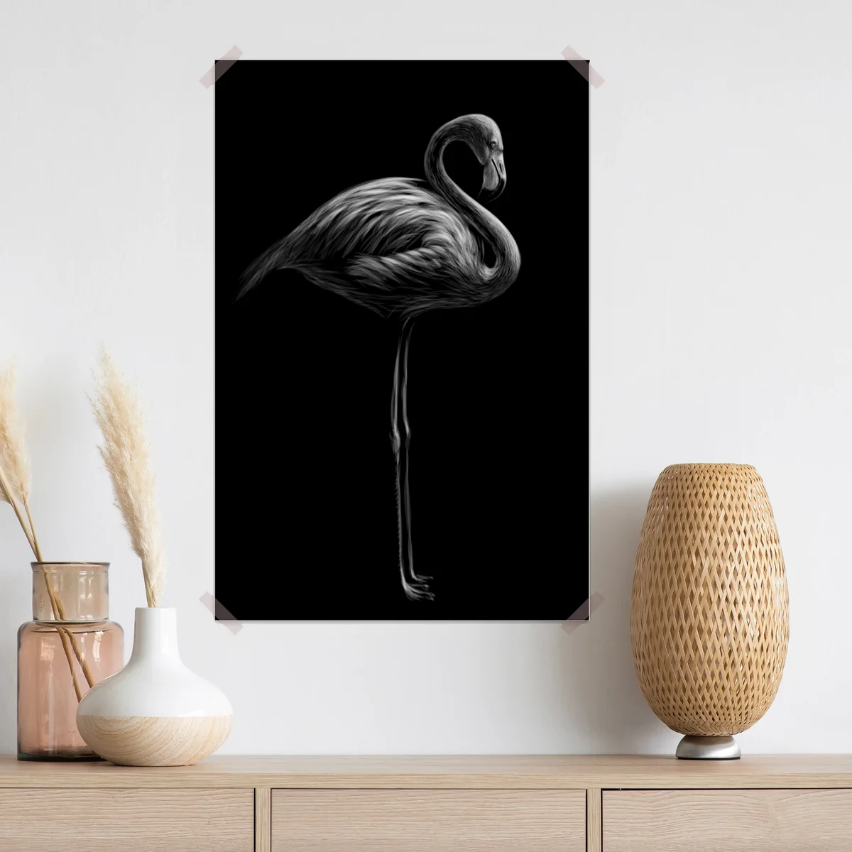 Poster graustufen-flamingo-silhouette Poster graustufen-flamingo-silhouette