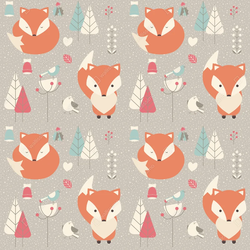 Fototapeta uroczy leśny wzór z lisami Fototapeta uroczy leśny wzór z lisami