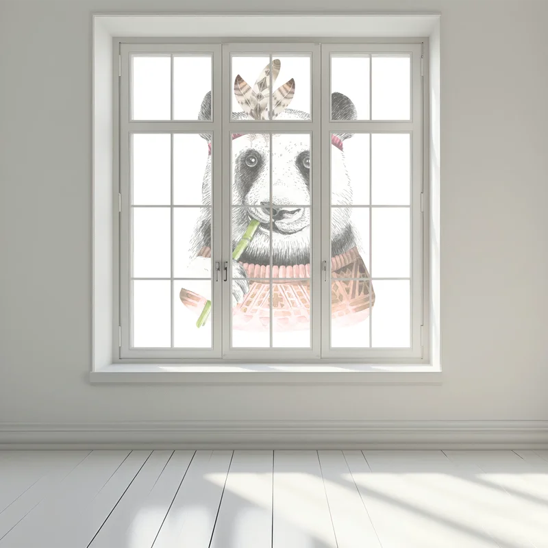 Fensteraufkleber boho aquarell-panda mit federn Fensteraufkleber boho aquarell-panda mit federn
