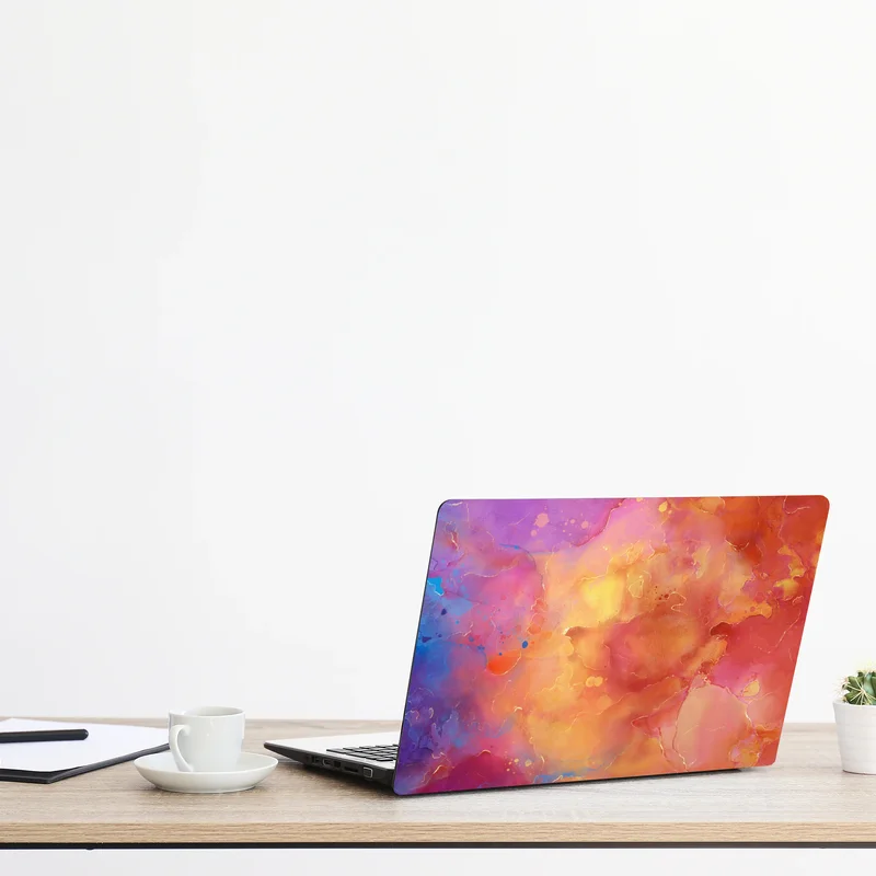 Laptop-Aufkleber lebhafte aquarell-abstraktion in warmen tönen