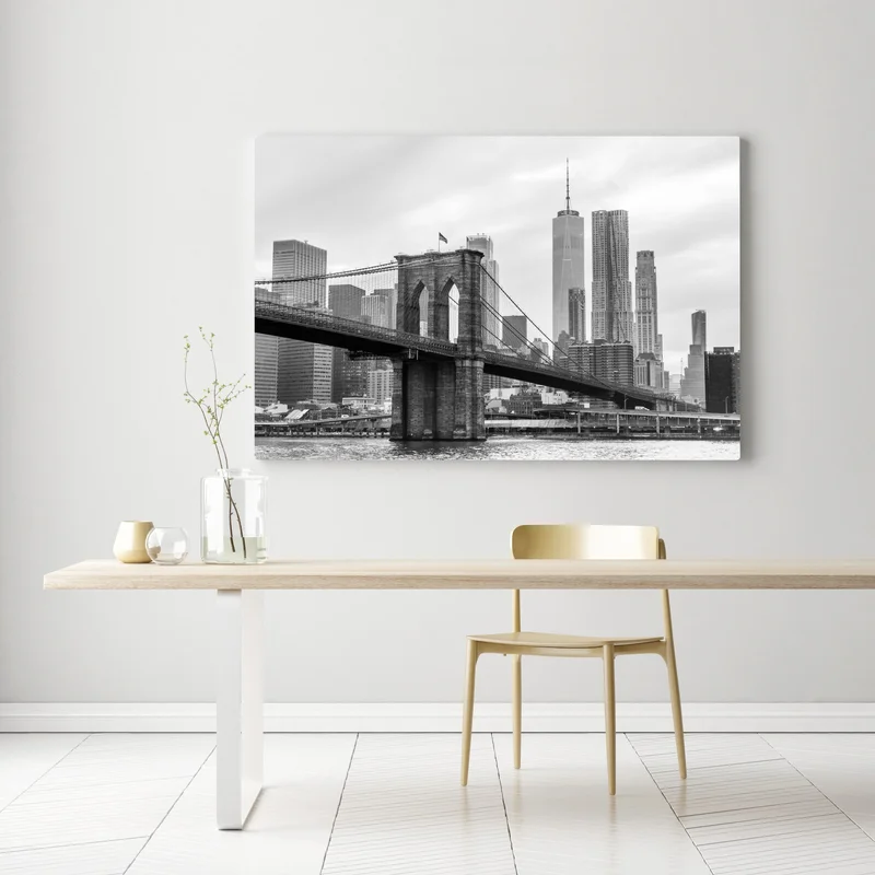Leinwandbild Brooklyn Bridge und New York skyline in graustufen Leinwandbild Brooklyn Bridge und New York skyline in graustufen