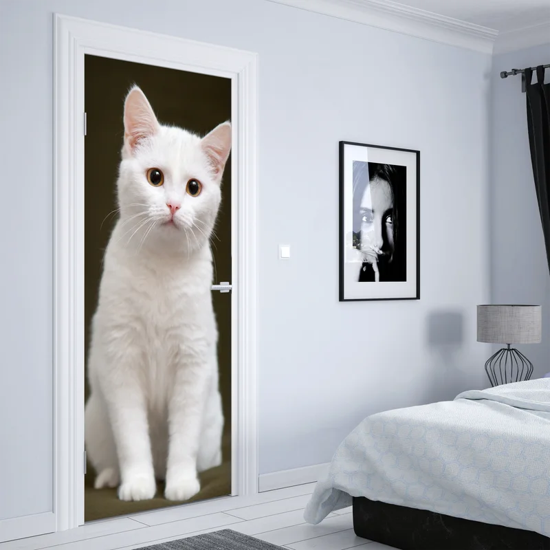 Türaufkleber niedliches porträt einer weißen katze Türaufkleber niedliches porträt einer weißen katze