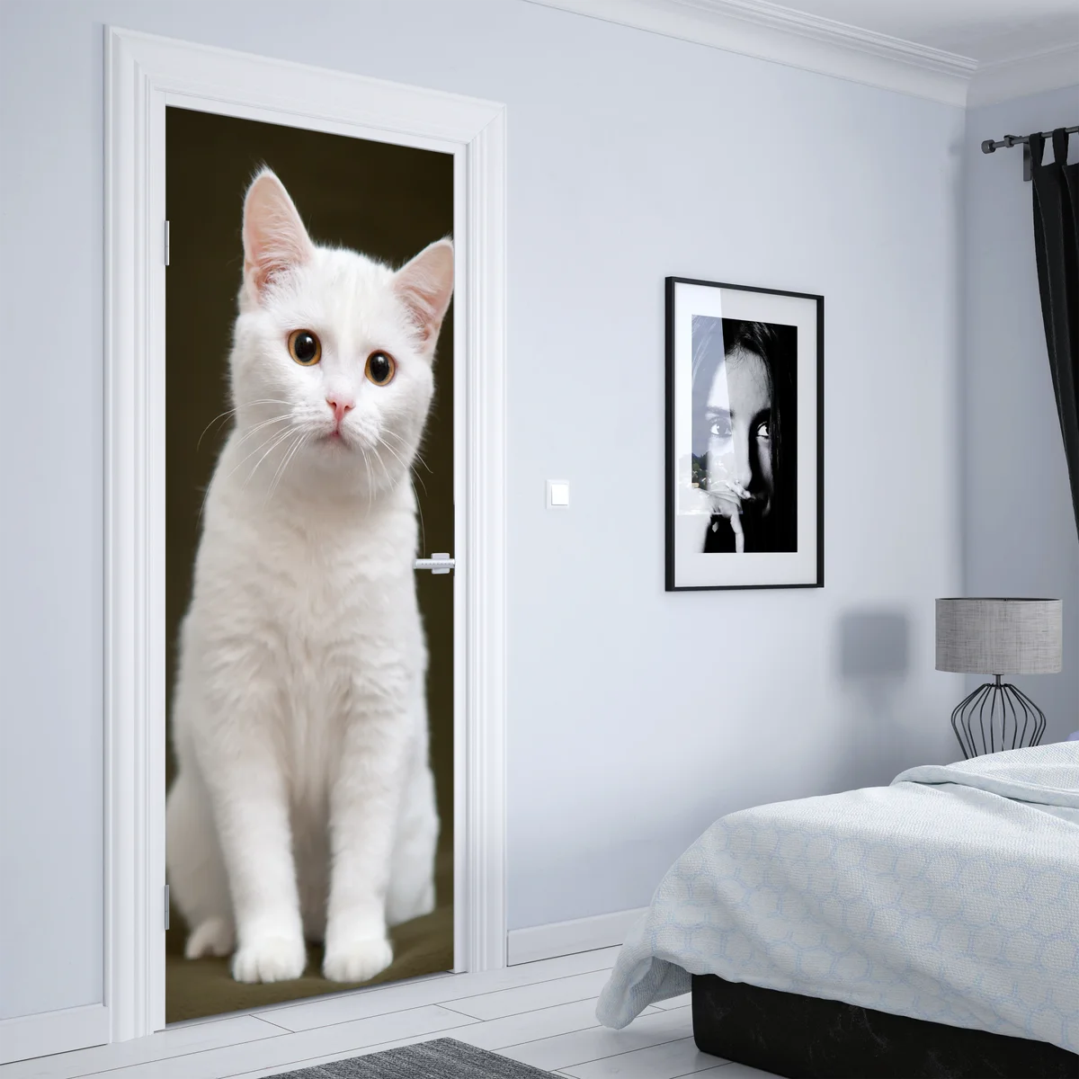 Türaufkleber niedliches porträt einer weißen katze Türaufkleber niedliches porträt einer weißen katze