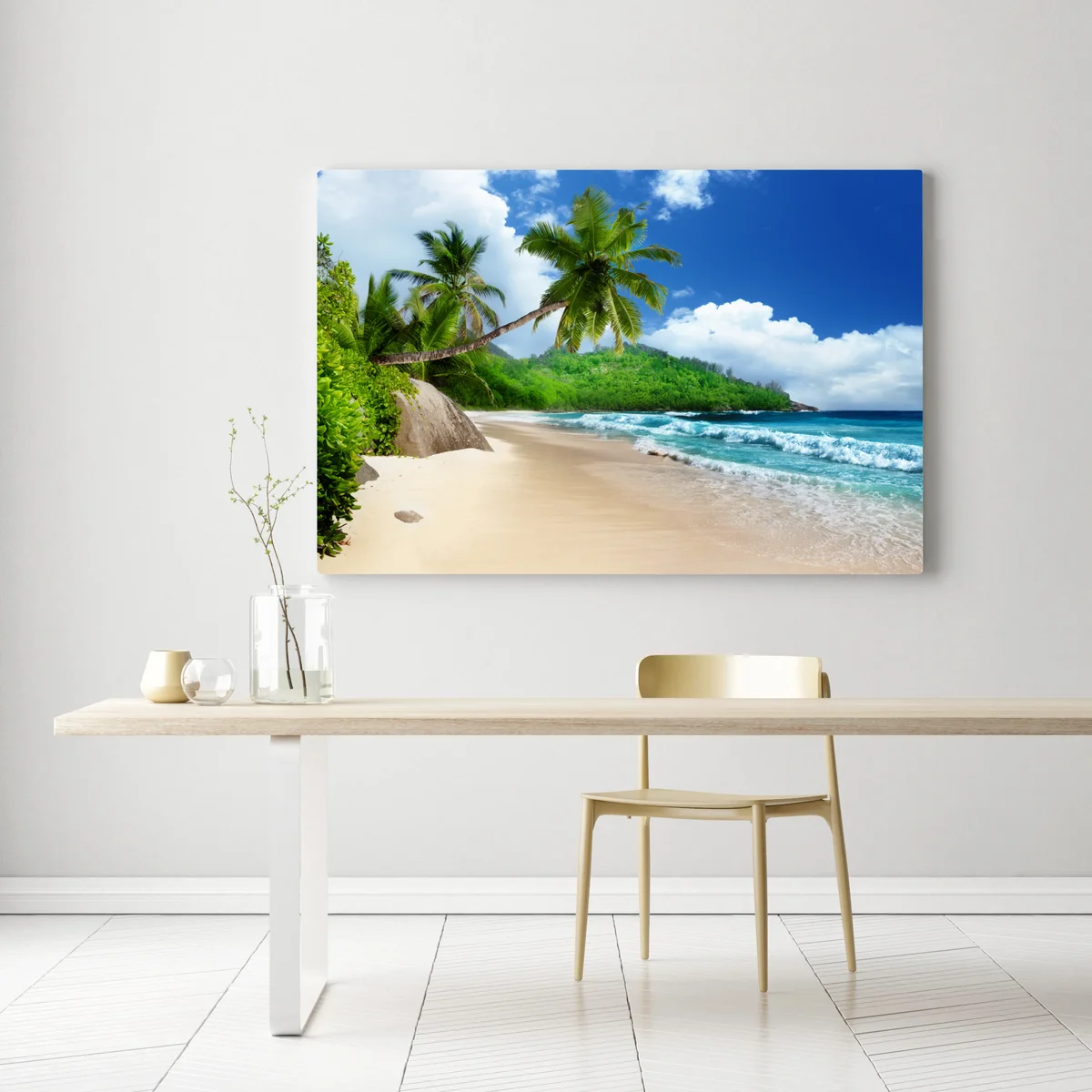 Leinwandbild ruhiger tropischer strand auf Mahe, Seychellen Leinwandbild ruhiger tropischer strand auf Mahe, Seychellen