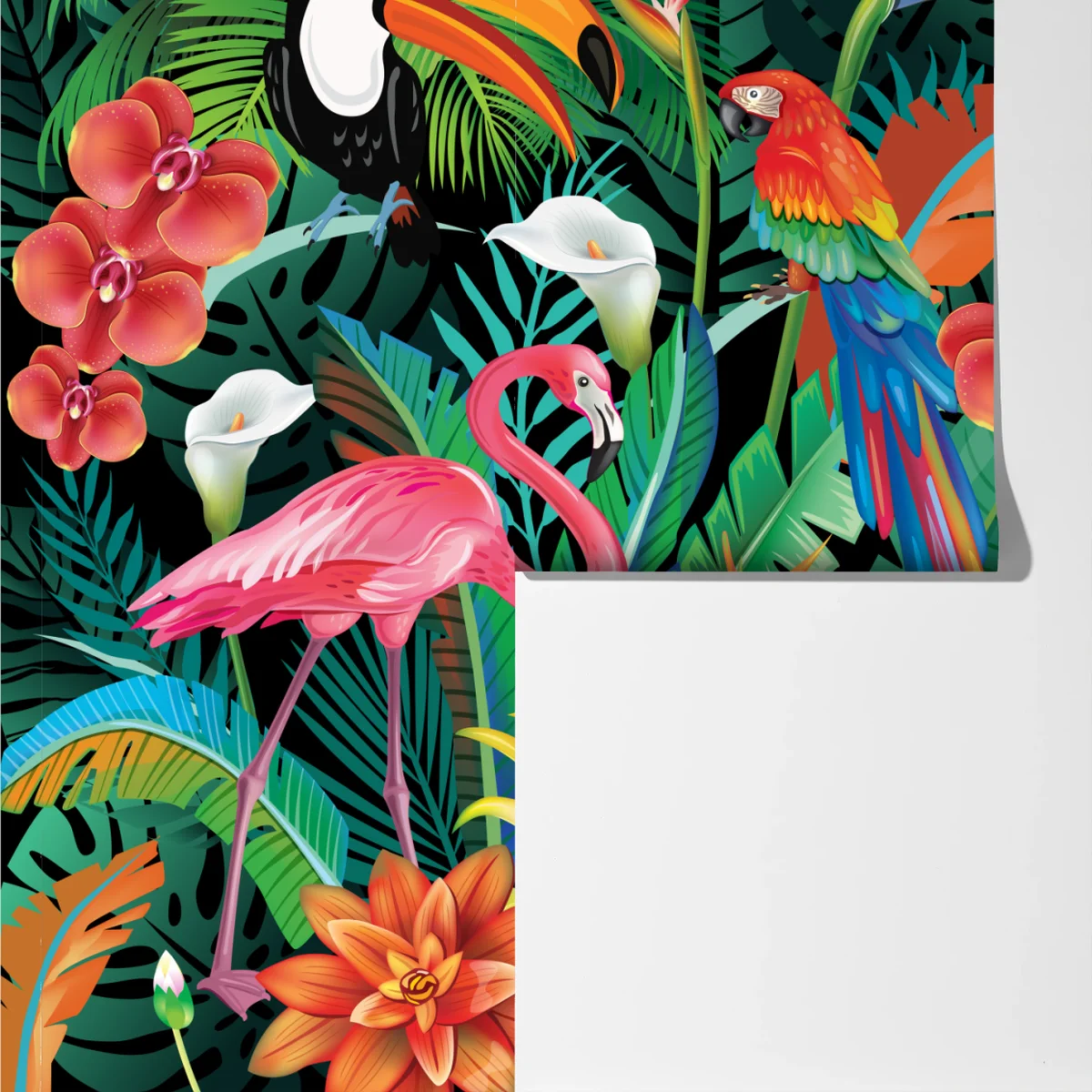 Fototapete leuchtende tropische vögel und blumen Fototapete leuchtende tropische vögel und blumen