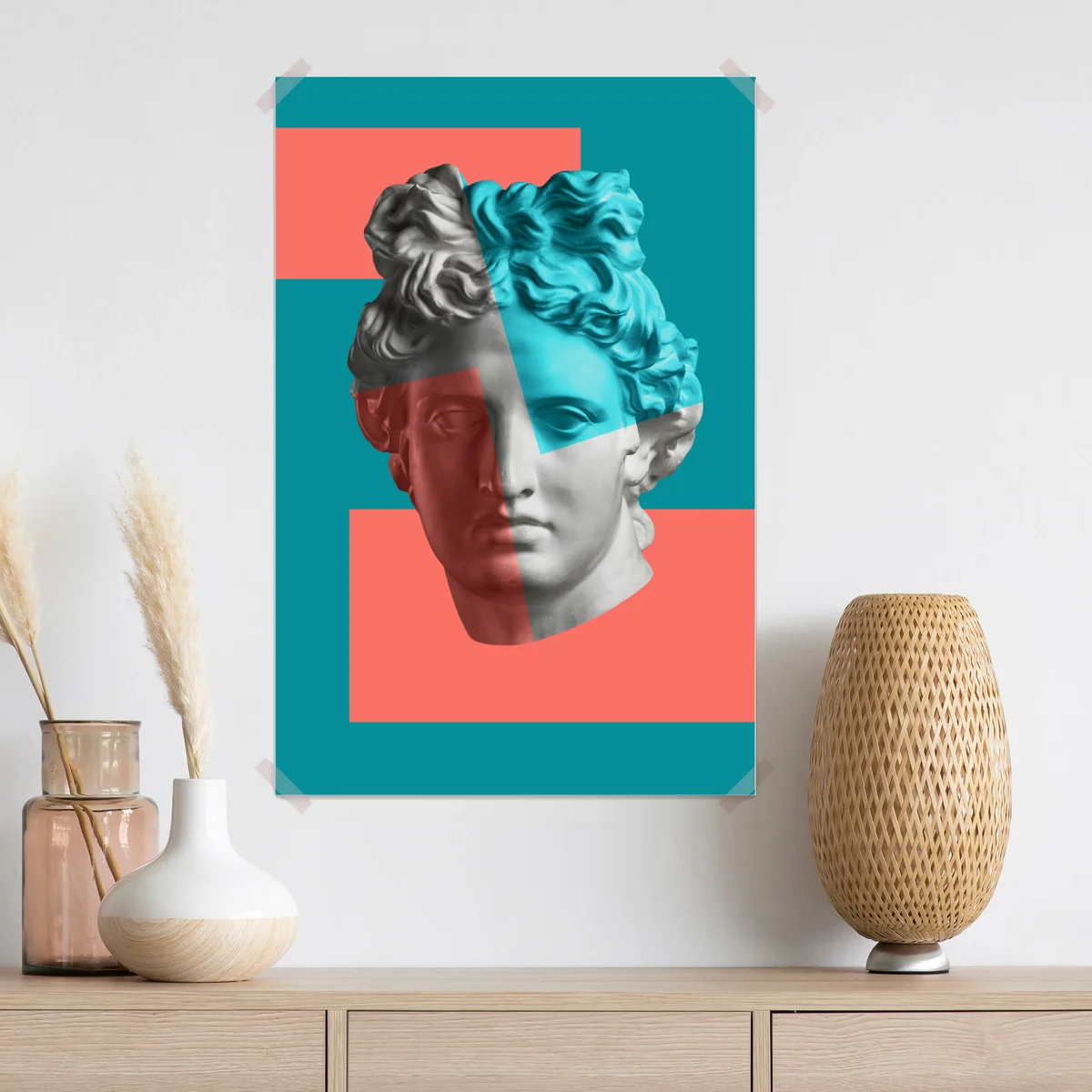 Poster duotone klassische büste im collage-stil Poster duotone klassische büste im collage-stil