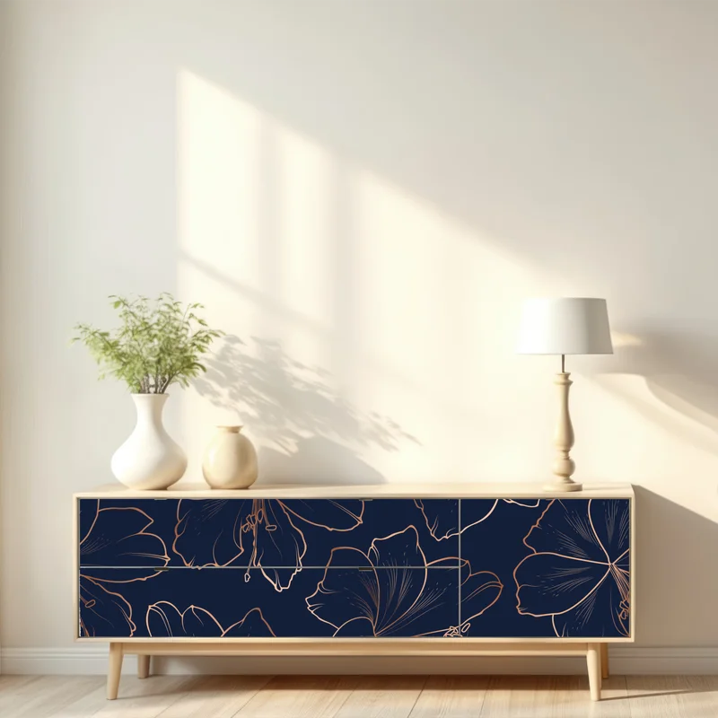 Repositionierbarer Aufkleber dunkelblaues muster mit goldenen blumenkonturen Repositionierbarer Aufkleber dunkelblaues muster mit goldenen blumenkonturen