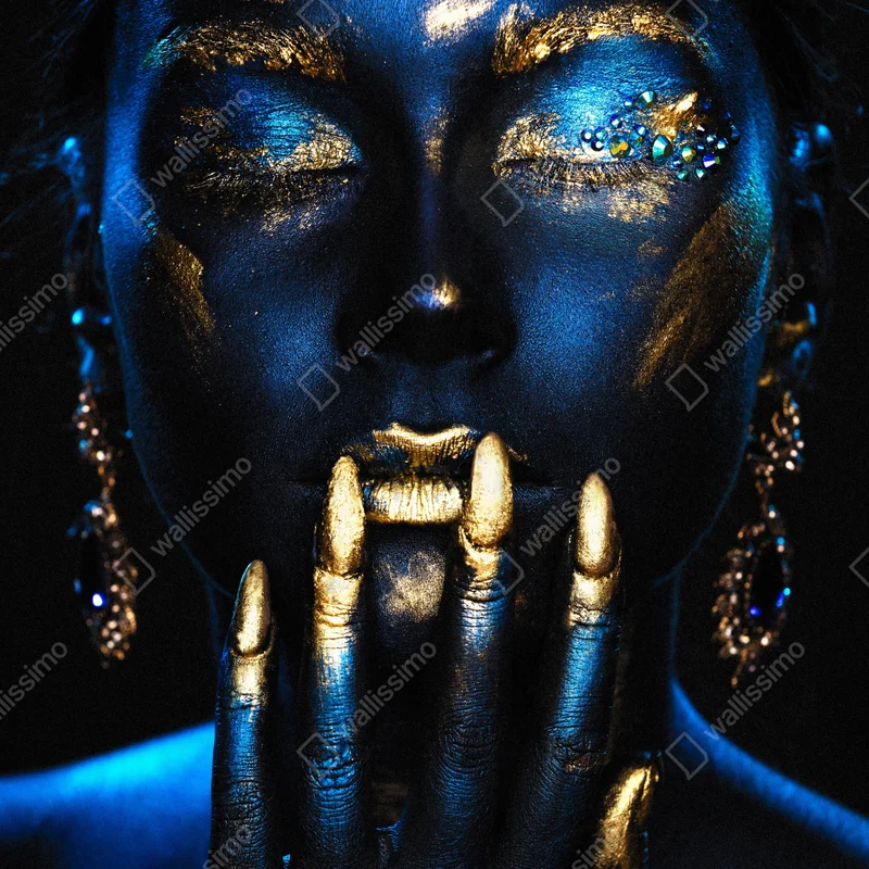 Türaufkleber mystisches porträt in blau und gold • Türaufkleber bei Wallnifity® Türaufkleber mystisches porträt in blau und gold • Türaufkleber bei Wallnifity®