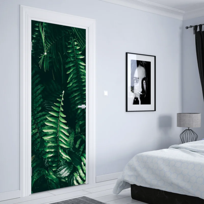 Türaufkleber üppige tropische grüne blätter