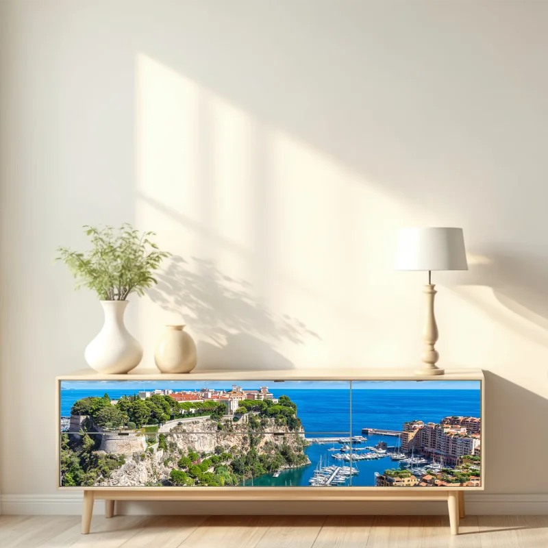 Repositionierbarer Aufkleber panoramablick auf den hafen von Monte Carlo