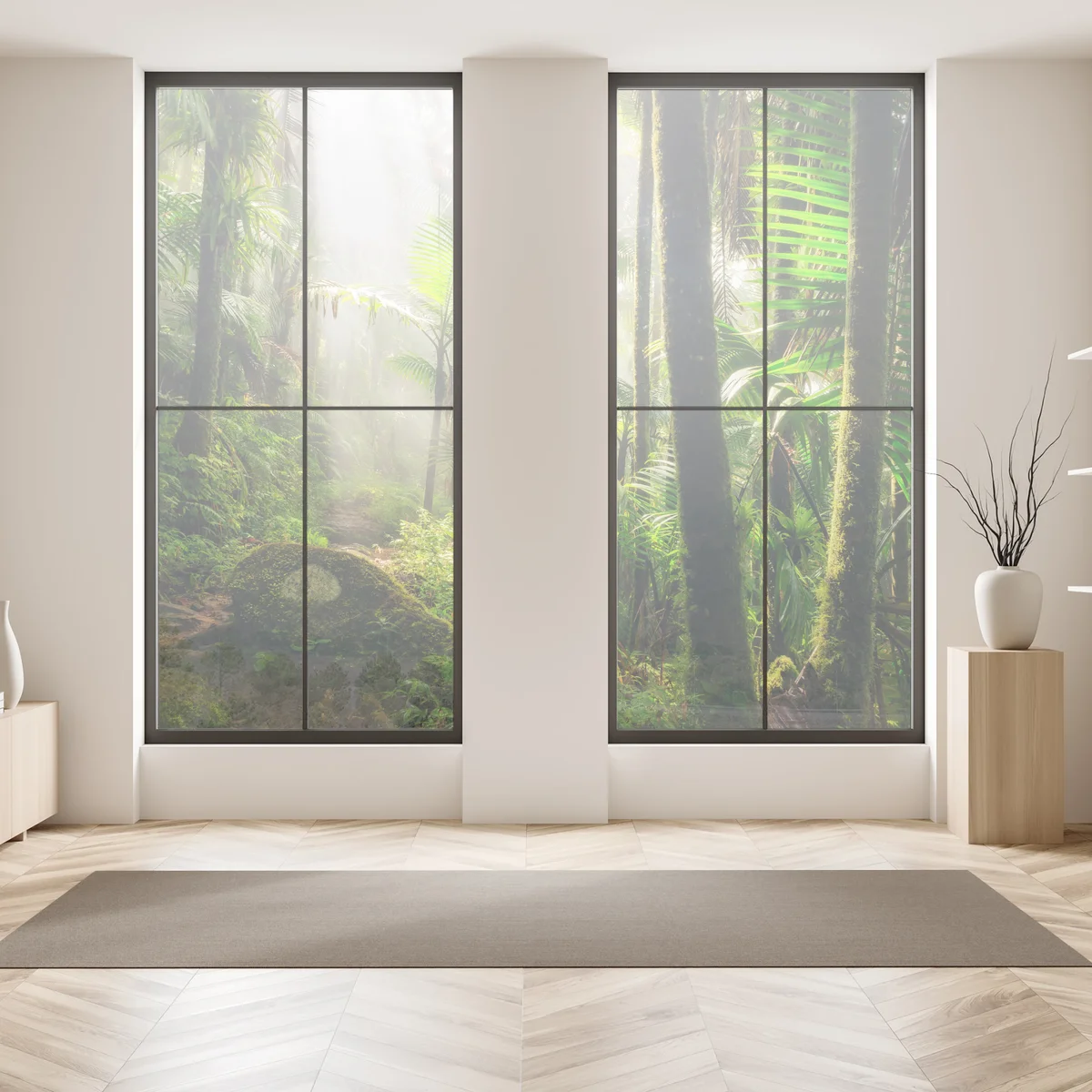 Fensteraufkleber tropischer regenwald mit sonnenstrahlen Fensteraufkleber tropischer regenwald mit sonnenstrahlen