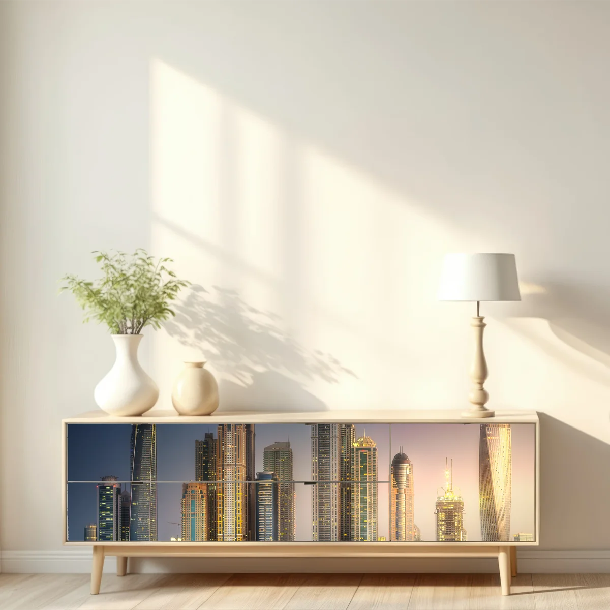 Repositionierbarer Aufkleber goldene stadtansicht bei dämmerung Repositionierbarer Aufkleber goldene stadtansicht bei dämmerung