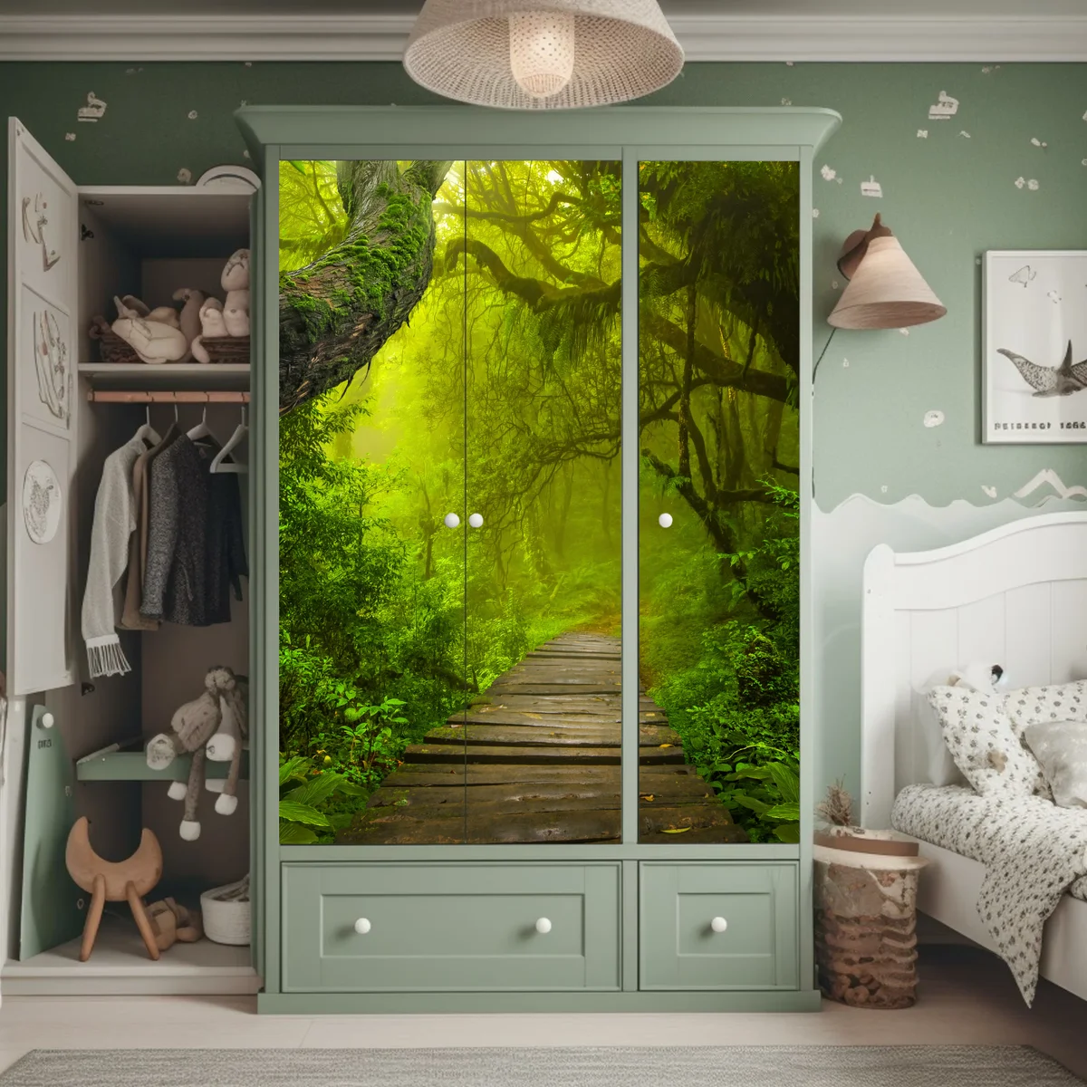 Schrankaufkleber mystischer grüner waldpfad Schrankaufkleber mystischer grüner waldpfad