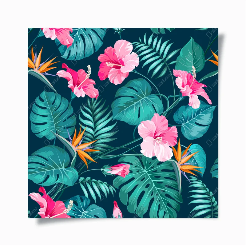 Poster tropisches hibiskus- und blattmotiv • Poster bei Wallnifity® Poster tropisches hibiskus- und blattmotiv • Poster bei Wallnifity®