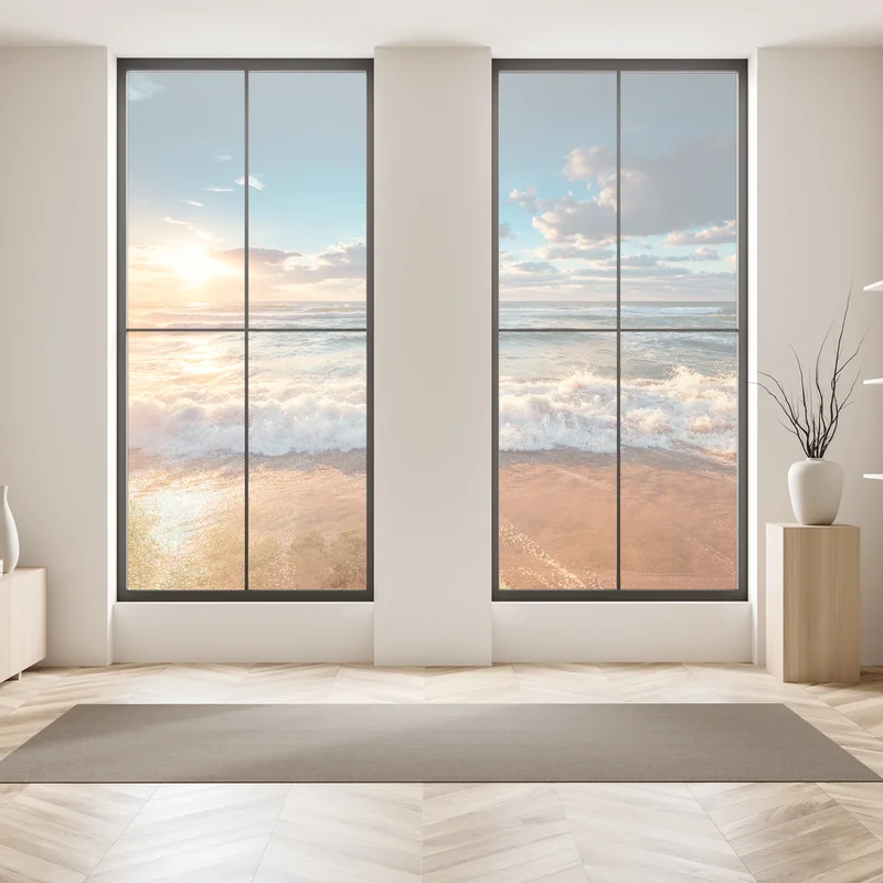 Fensteraufkleber goldener sonnenaufgang über der meeresküste Fensteraufkleber goldener sonnenaufgang über der meeresküste