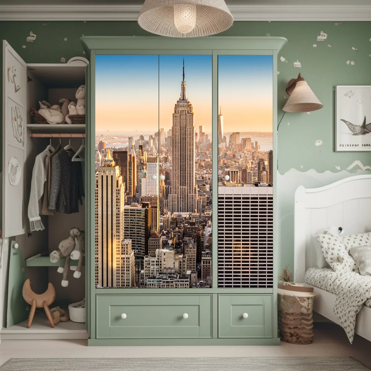 Schrankaufkleber New York skyline bei goldenem licht Schrankaufkleber New York skyline bei goldenem licht