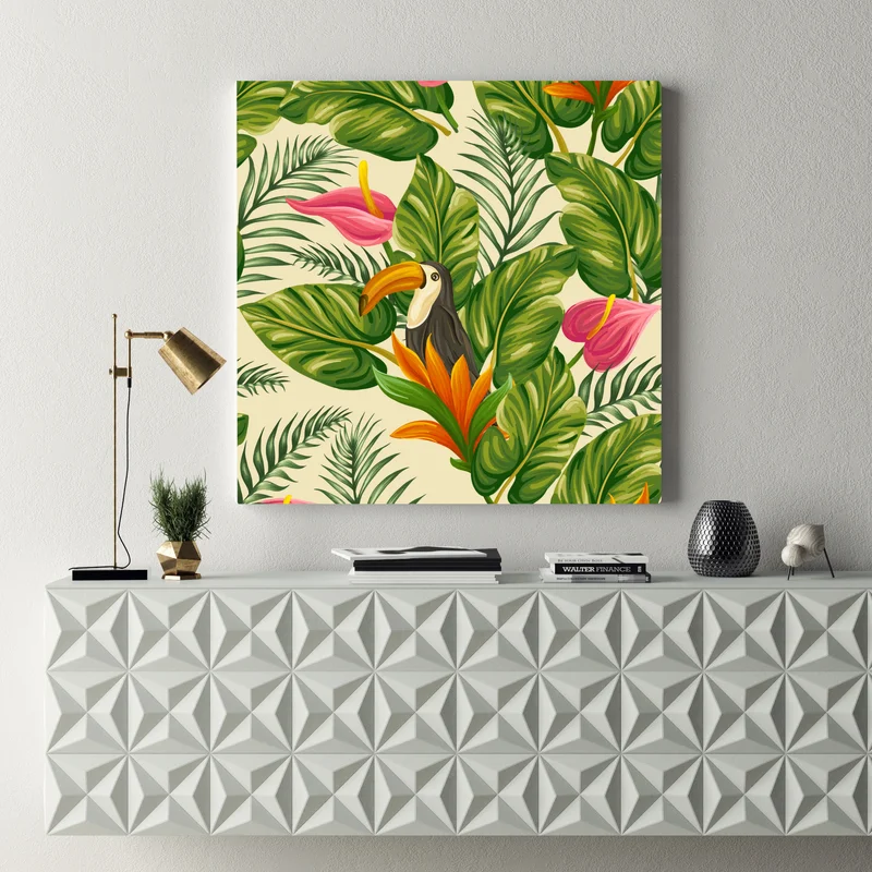 Leinwandbild tropisches botanisches muster mit tukan Leinwandbild tropisches botanisches muster mit tukan