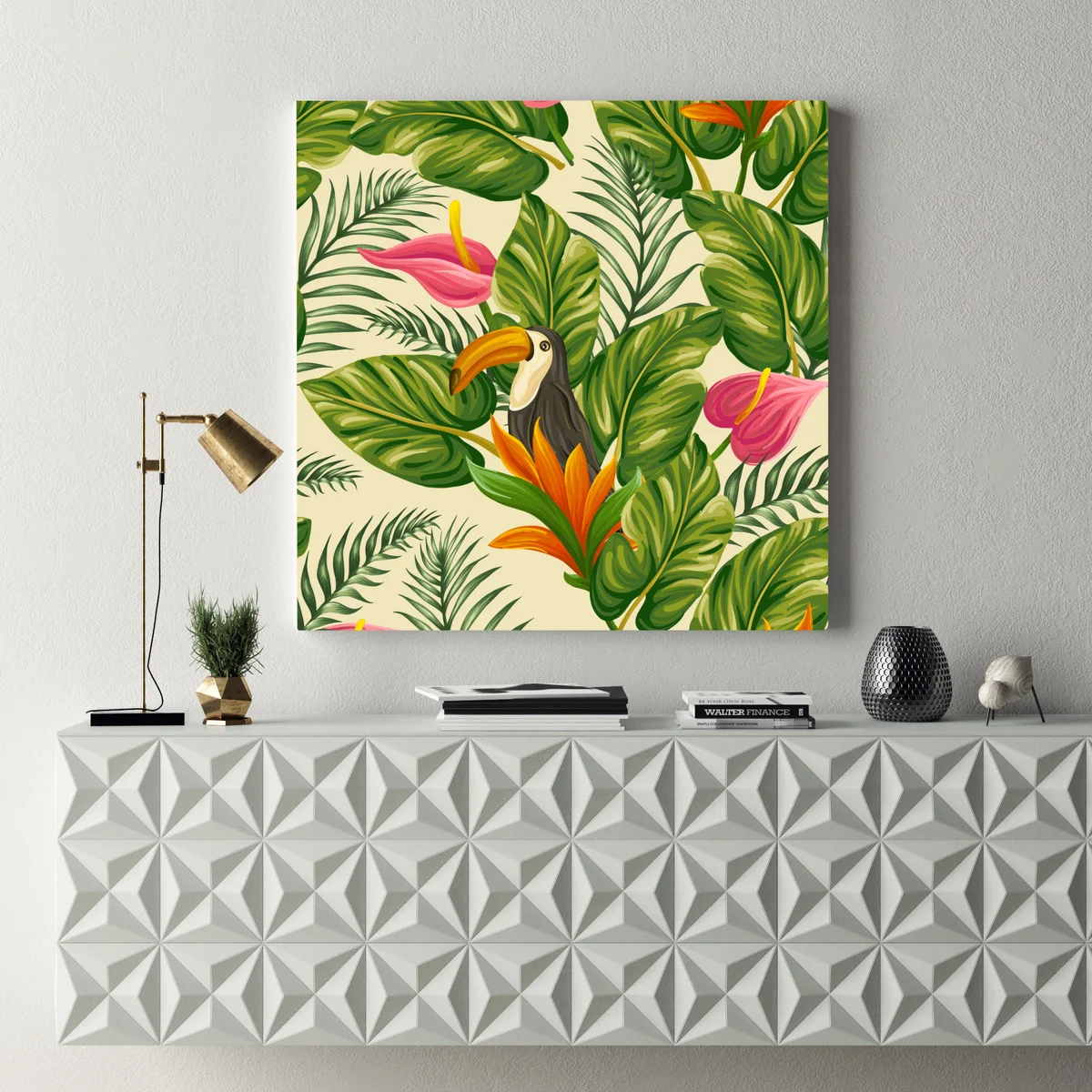 Leinwandbild tropisches botanisches muster mit tukan Leinwandbild tropisches botanisches muster mit tukan