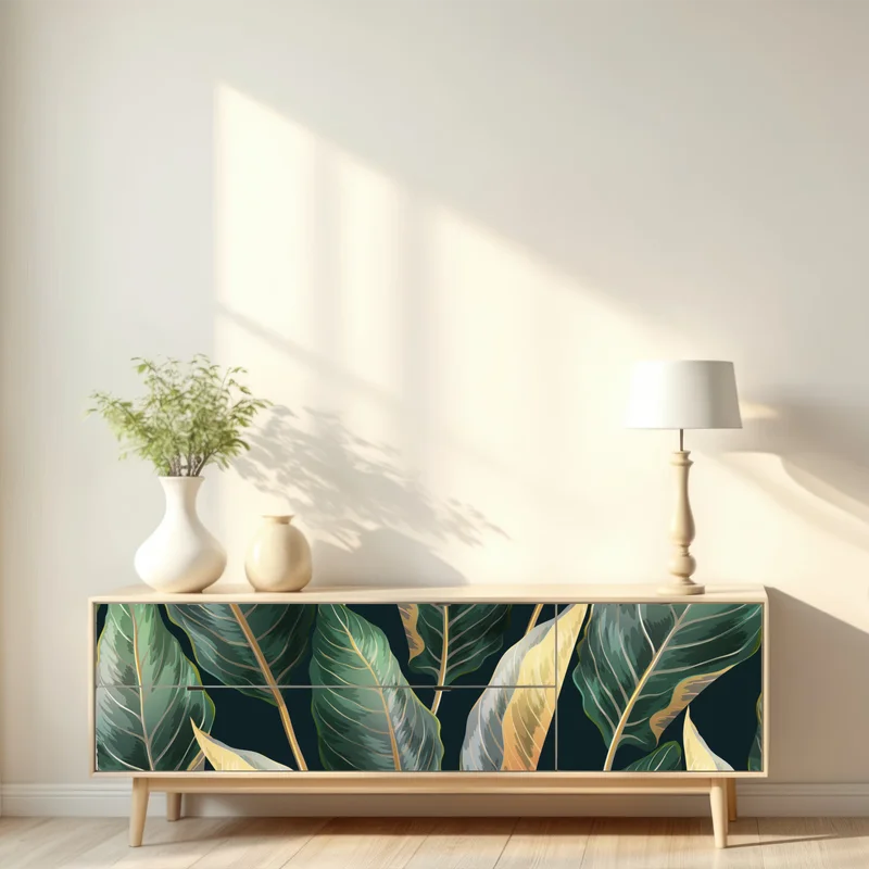 Repositionierbarer Aufkleber vintage tropisches blättermuster