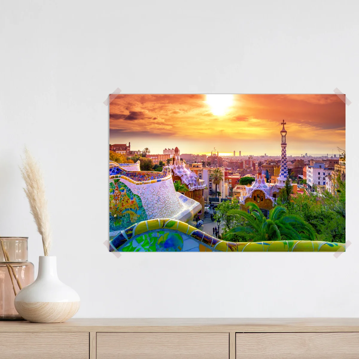 Poster sonnenuntergang über Park Güell in Barcelona Poster sonnenuntergang über Park Güell in Barcelona