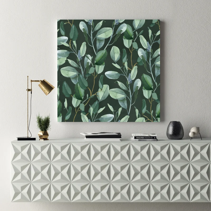 Leinwandbild aquarell eukalyptusblätter muster auf dunkelgrünem hintergrund Leinwandbild aquarell eukalyptusblätter muster auf dunkelgrünem hintergrund
