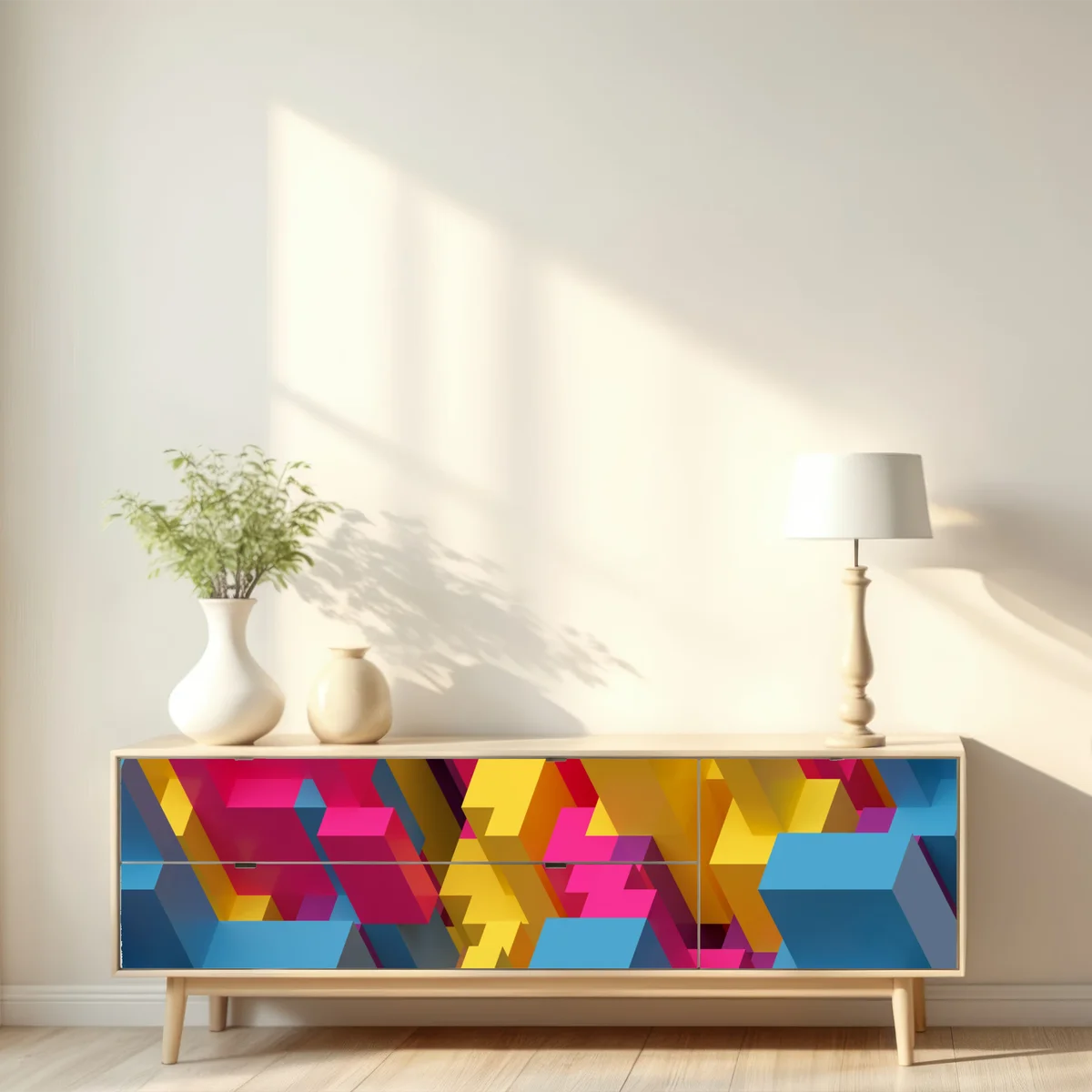 Repositionierbarer Aufkleber buntes 3d-voxel-muster Repositionierbarer Aufkleber buntes 3d-voxel-muster