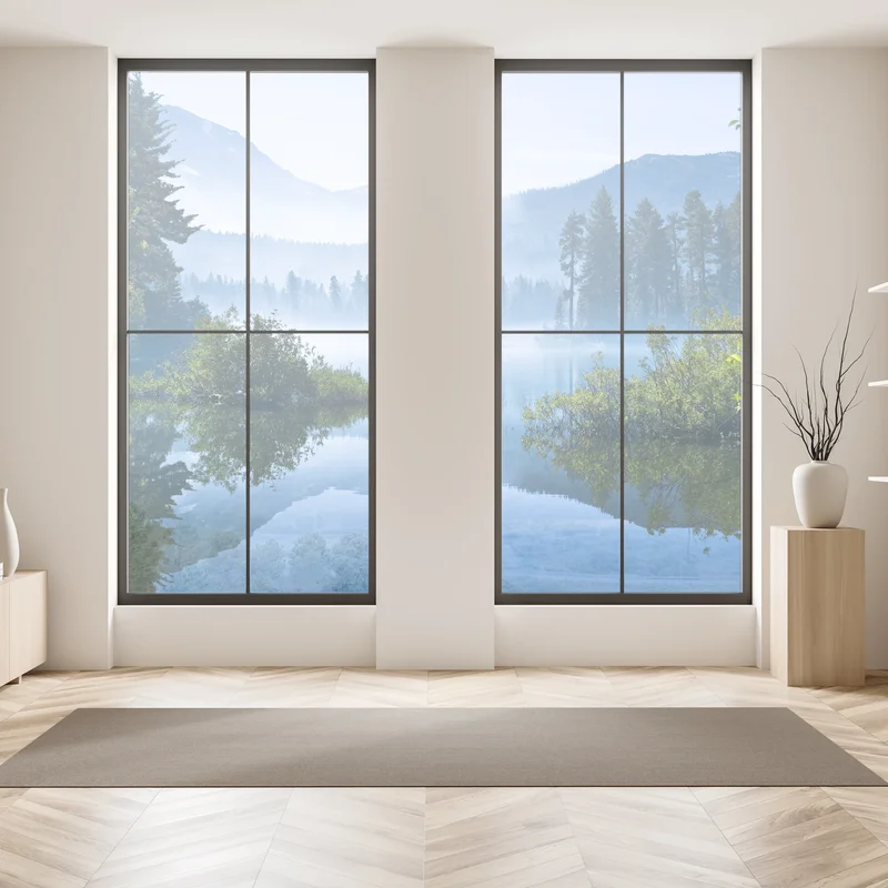 Fensteraufkleber nebliger bergsee mit spiegelnder oberfläche