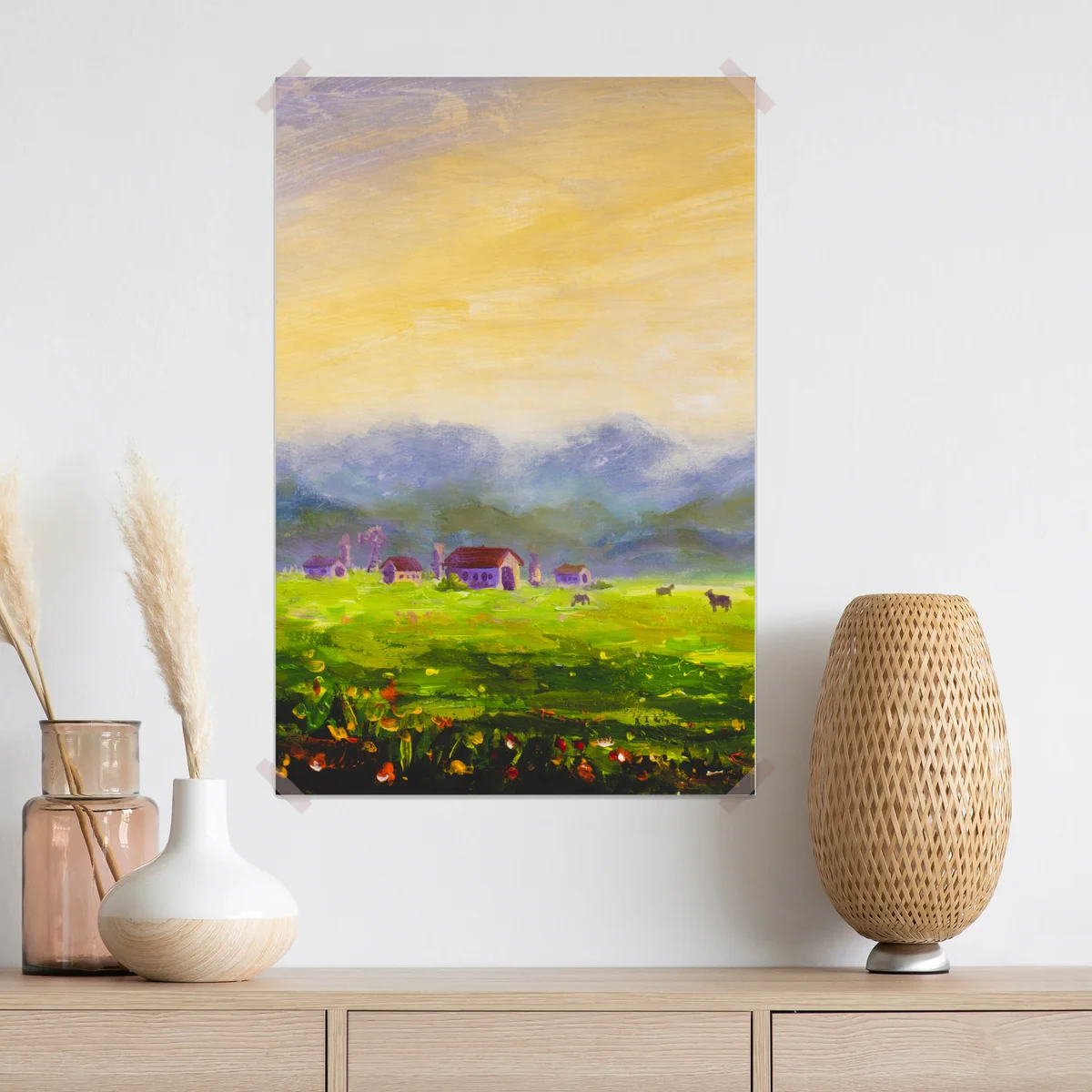 Poster sonnenaufgang über der sommerwiese Poster sonnenaufgang über der sommerwiese