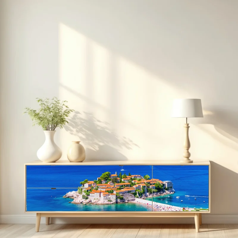 Repositionierbarer Aufkleber Sveti Stefan, Montenegro historischer inselkurort