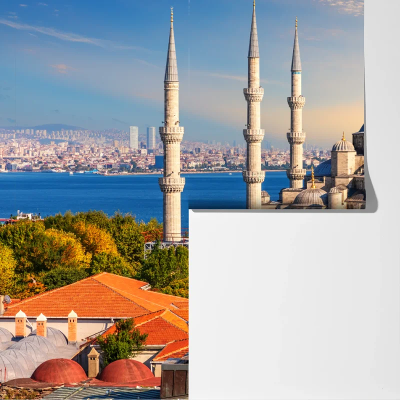 Fototapete Istanbul mit der Blauen Moschee bei Sonnenuntergang Fototapete Istanbul mit der Blauen Moschee bei Sonnenuntergang