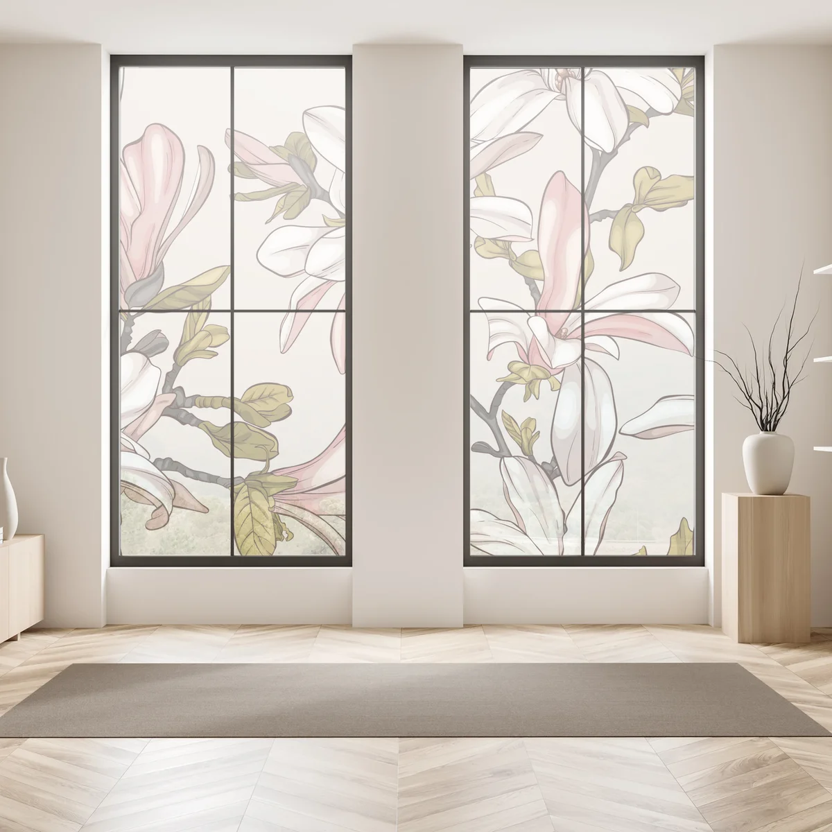 Fensteraufkleber pastell magnolien auf beigem grund Fensteraufkleber pastell magnolien auf beigem grund