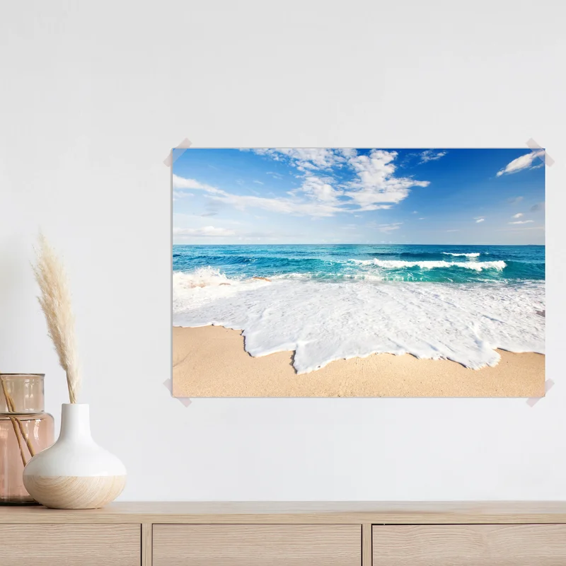 Poster türkisfarbene wellen am sandstrand Poster türkisfarbene wellen am sandstrand