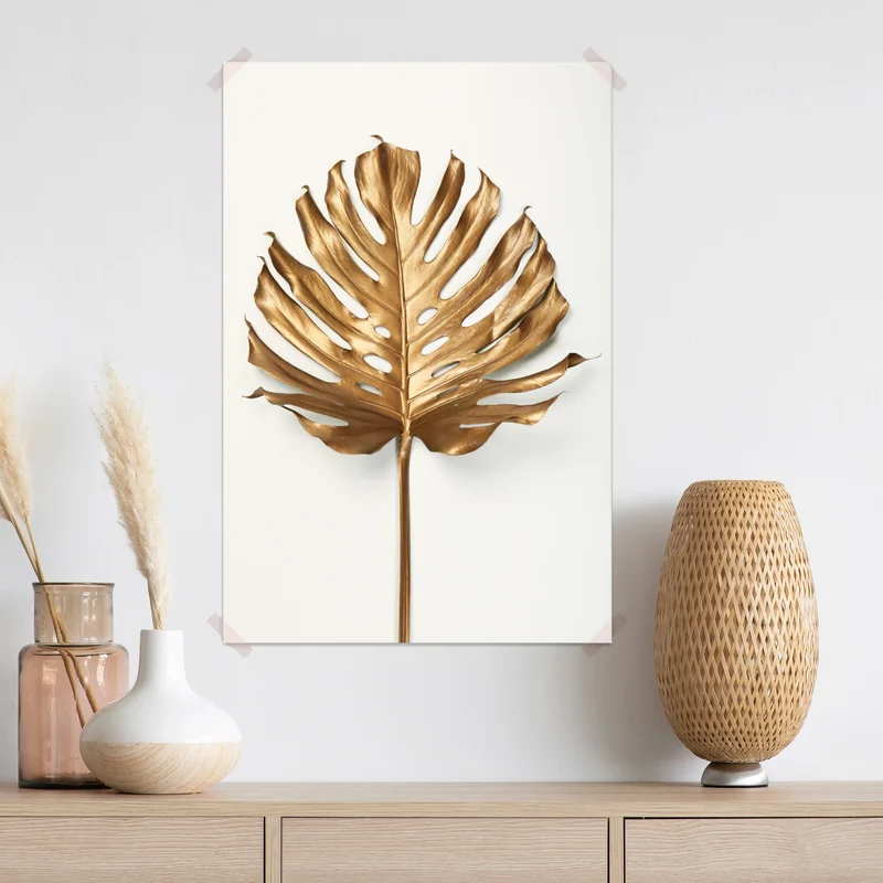 Poster goldenes monstera blatt auf weißem hintergrund Poster goldenes monstera blatt auf weißem hintergrund