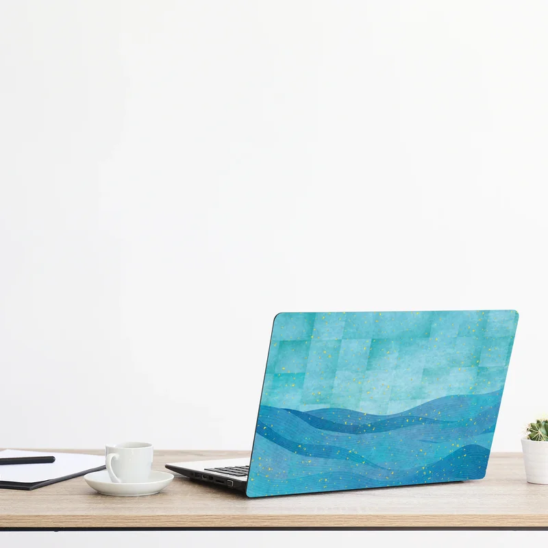 Naklejka na laptopa turkusowe fale abstrakcyjna kompozycja