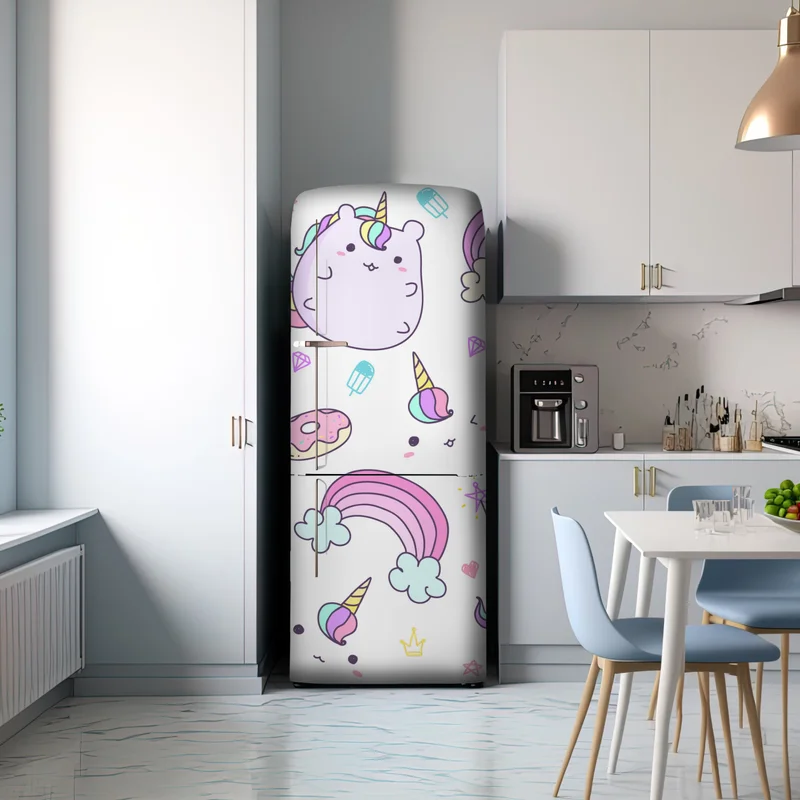 Kühlschrankaufkleber verspieltes pastell-einhorn-katzenmuster