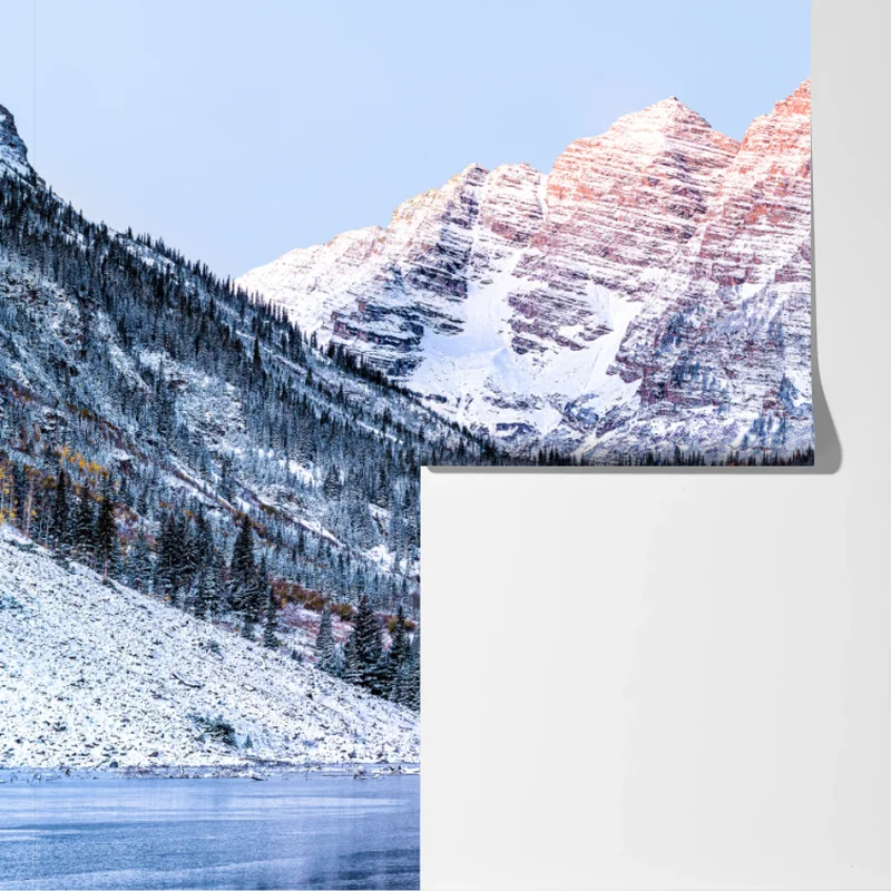 Fototapeta śnieżny poranek w górach nad jeziorem Fototapeta śnieżny poranek w górach nad jeziorem