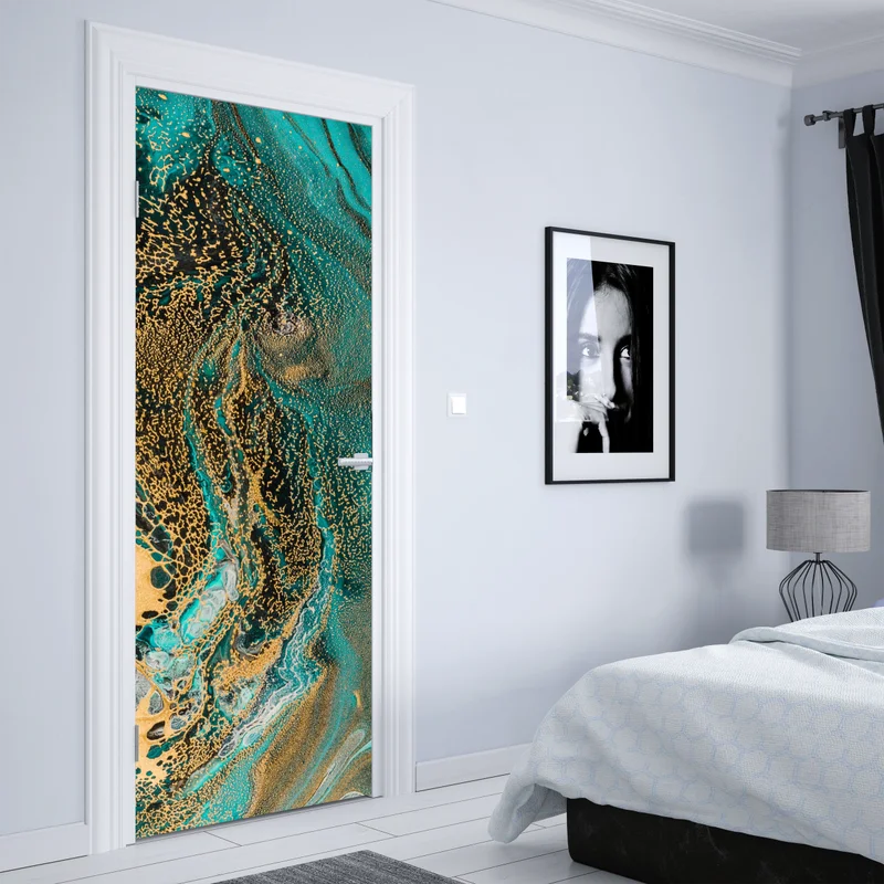 Türaufkleber türkis und gold fließende abstraktion