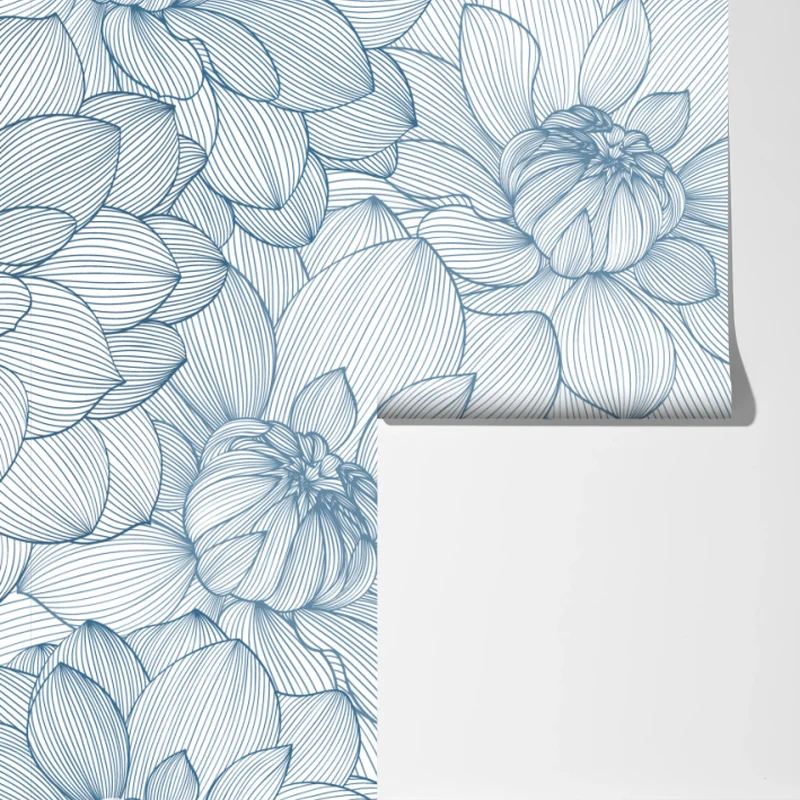 Fototapete zartes blaues blumenlinienmuster Fototapete zartes blaues blumenlinienmuster