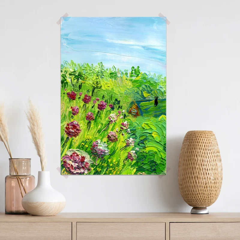 Poster pfingstrosenwiese im frühling — impasto blumenbild Poster pfingstrosenwiese im frühling — impasto blumenbild