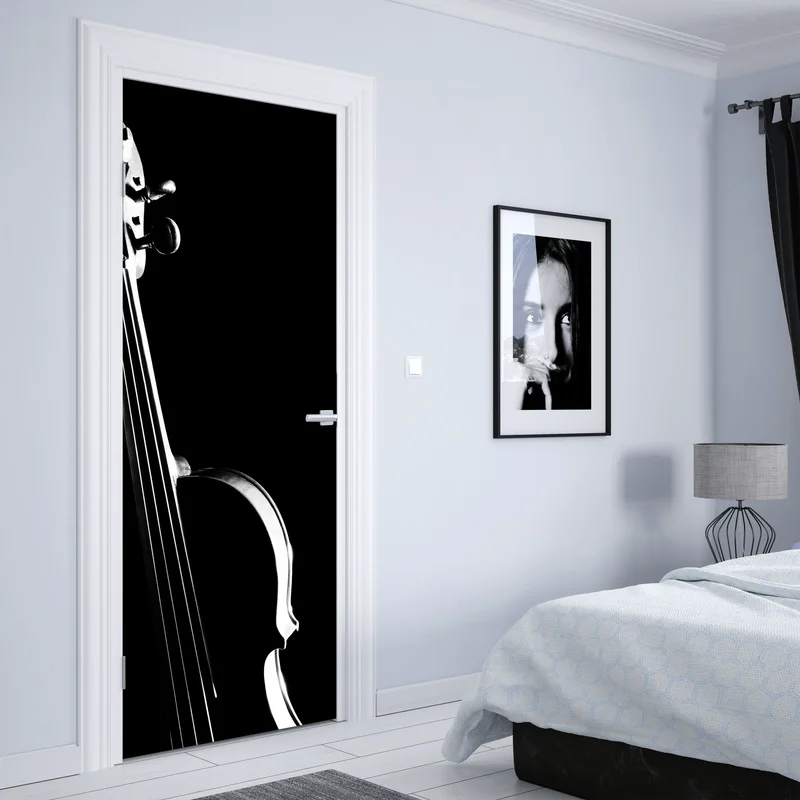 Türaufkleber elegante geigensilhouette auf schwarzem hintergrund Türaufkleber elegante geigensilhouette auf schwarzem hintergrund